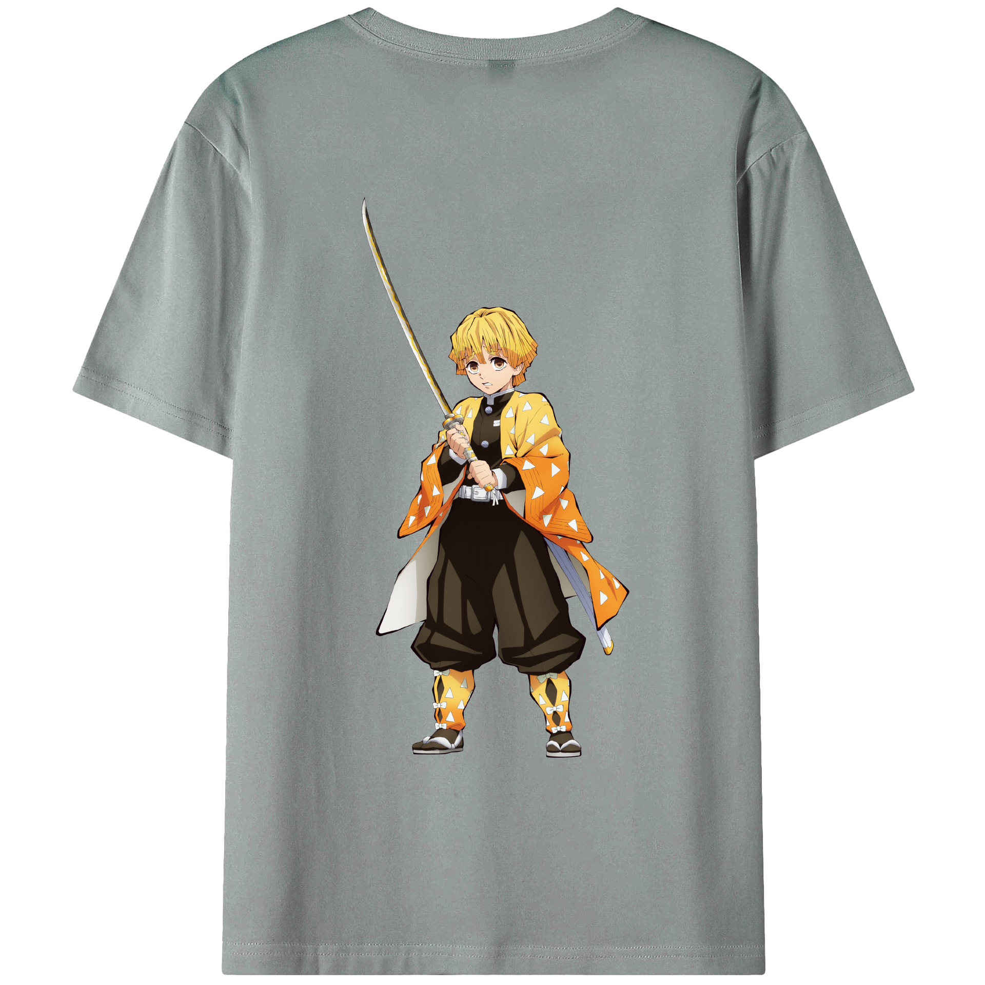 （画像用） 鬼滅の刃（きめつのやいば）我妻 善逸／あがつま ぜんいつ Agatsuma Zenitsu 綿100％ メンズ半袖Tシャツ（バックプリント） 通気性